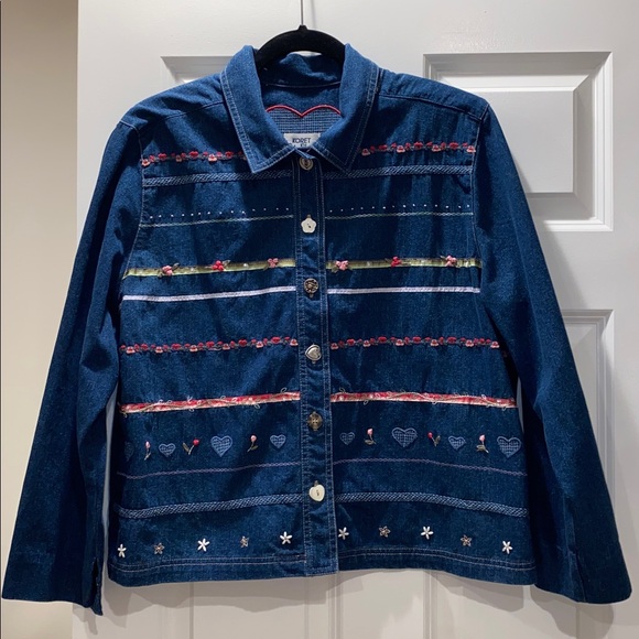 Vintage Koret Embellished Heart Denim Jacket size L - Picture 2 of 10